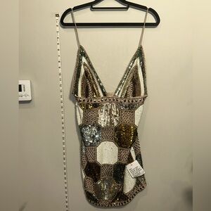 ASOS Beige and Metallic Embellished Dress size 6 NWT